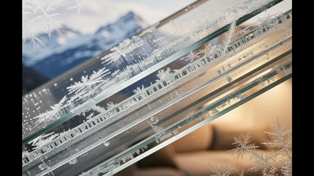 Coupe technique d'une fenêtre montrant la différence entre double et triple vitrage en environnement alpin