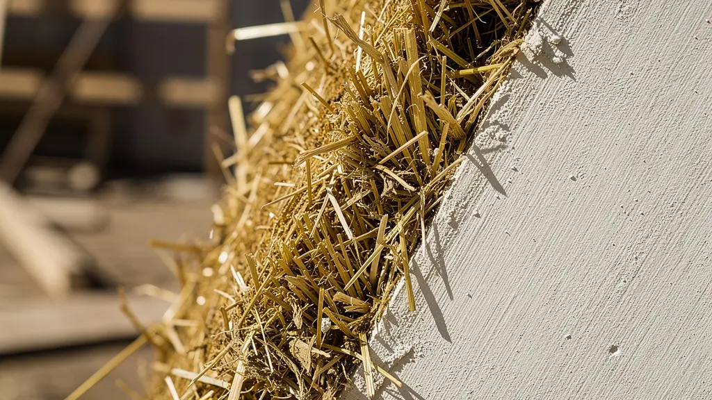 Mur en paille avec enduit de chaux montrant la technique de protection incendie selon les normes suisses