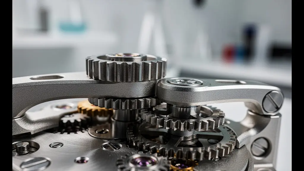 Mécanisme d'horlogerie suisse symbolisant la précision requise en medtech