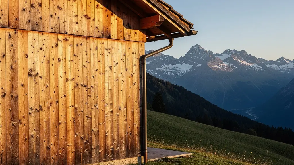 Façade en mélèze du Valais avec patine argentée naturelle sur chalet de montagne