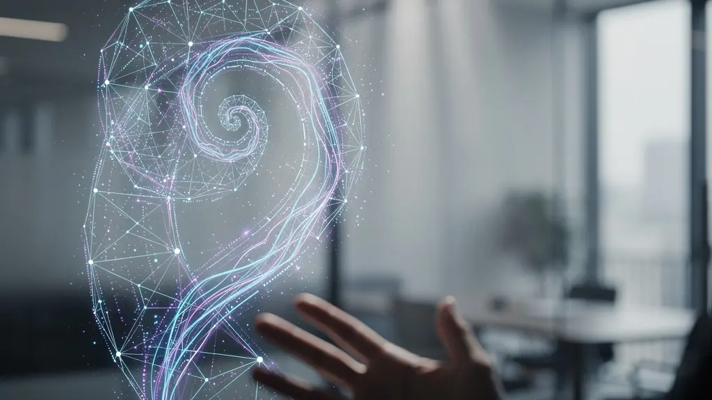 Visualisation abstraite de données avec motifs lumineux représentant l'analyse par IA