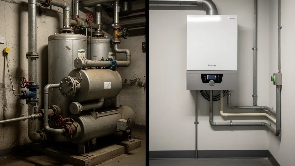 Comparaison d'un local technique avant et après installation d'un échangeur thermique CAD