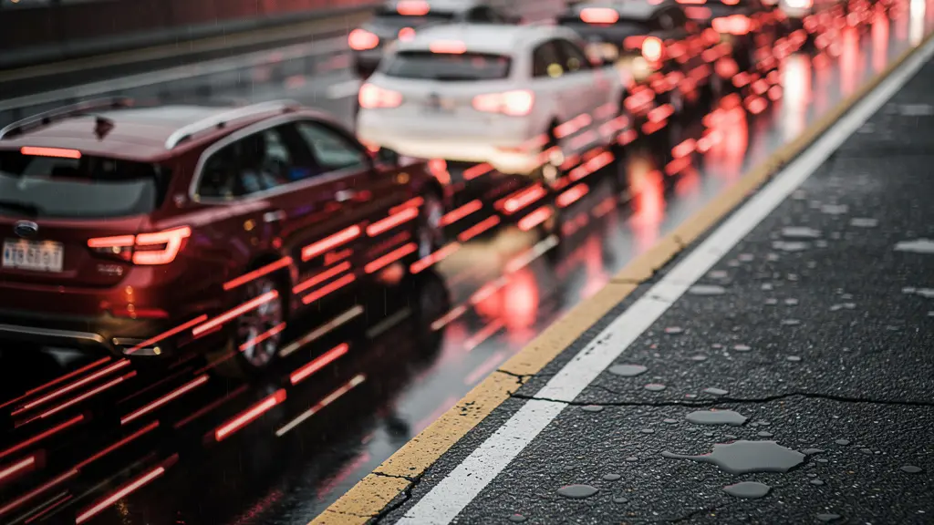 Vue macro détaillée du trafic en accordéon avec véhicules ralentissant progressivement sur l'A1