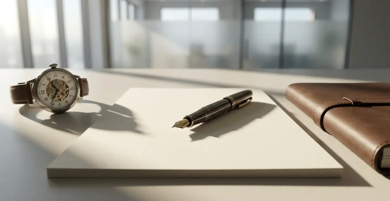 Bureau moderne avec documents administratifs et stylo professionnel pour création d'entreprise