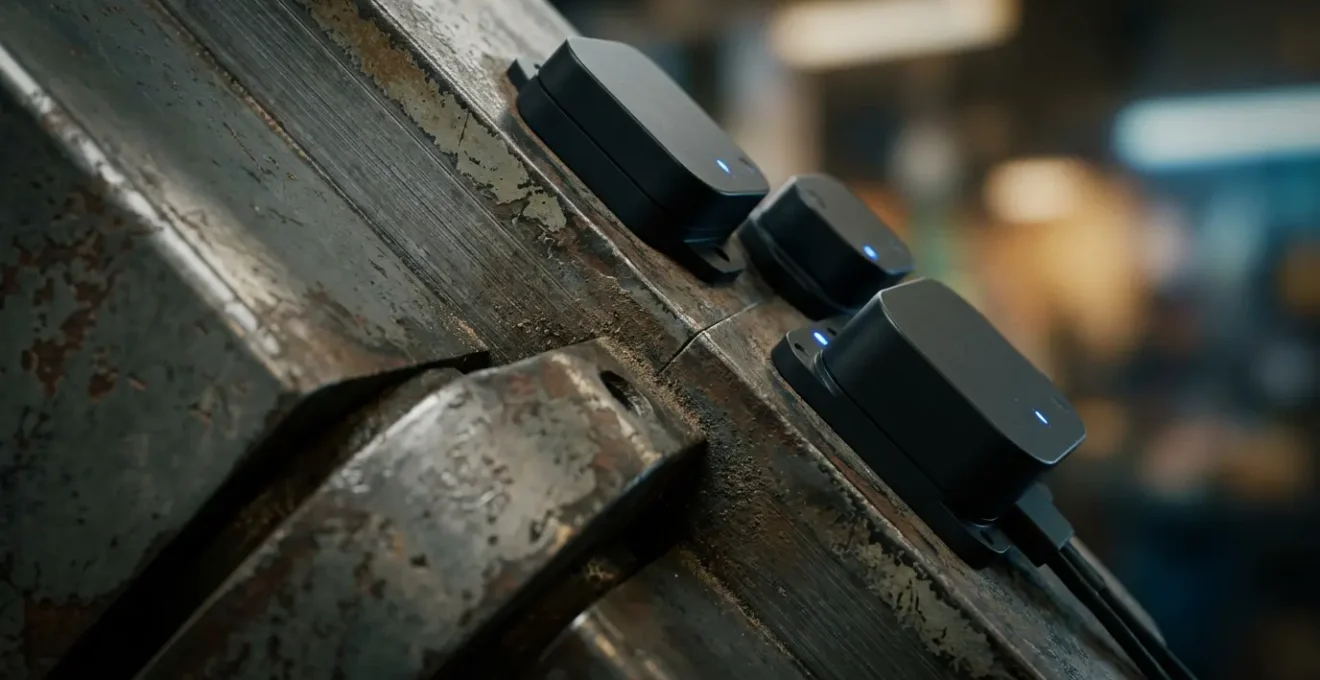 Tour CNC équipé de capteurs IoT et boîtiers de connectivité avec tableaux de bord numériques en arrière-plan